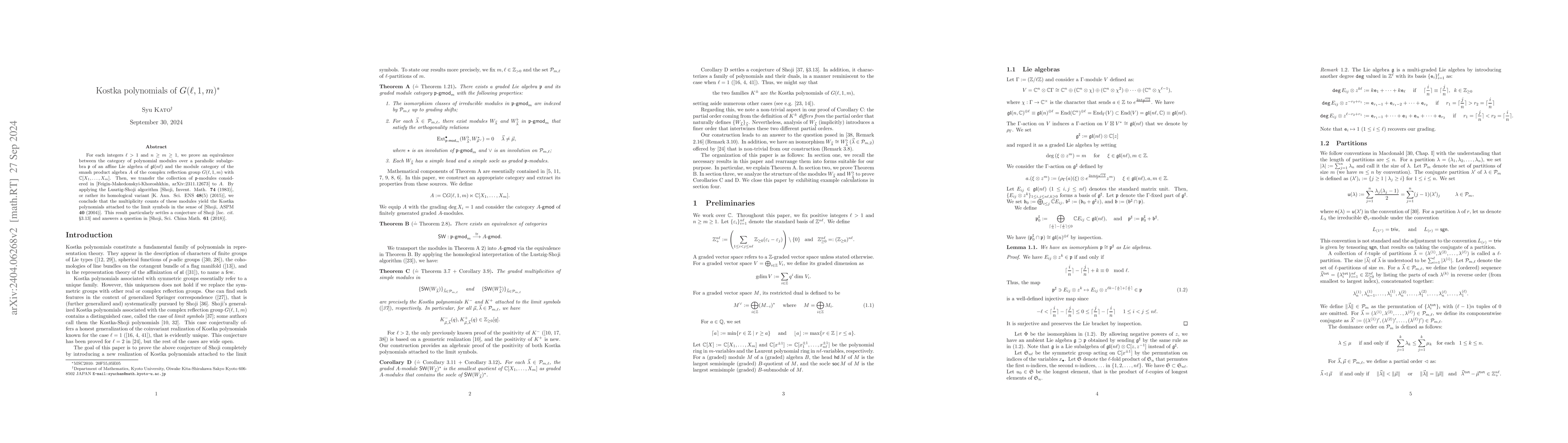 Thumbnail for Kostka polynomials of $G(\ell,1,m)$
