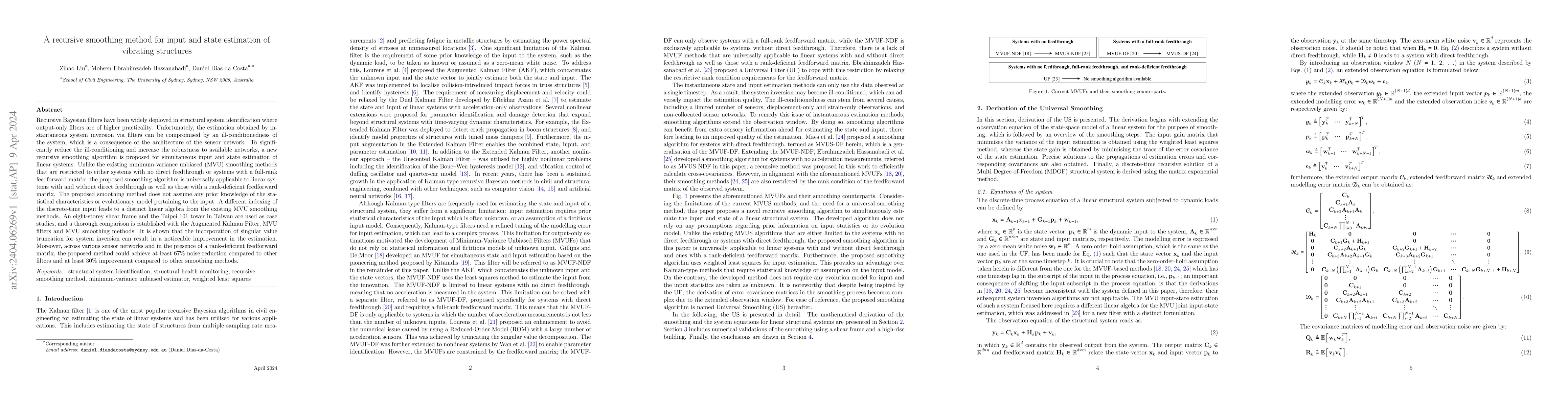 Thumbnail for A recursive smoothing method for input and state estimation of vibrating
  structures