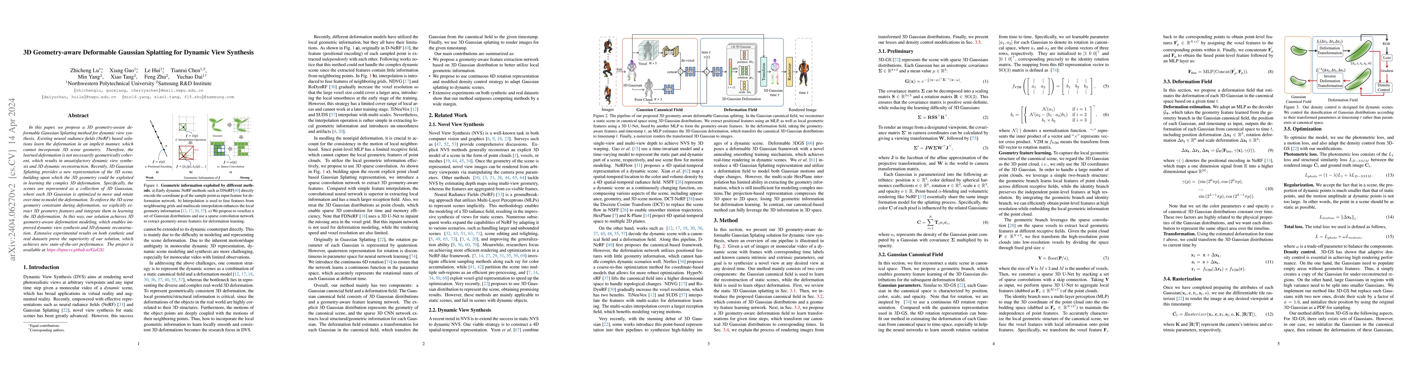 Thumbnail for 3D Geometry-aware Deformable Gaussian Splatting for Dynamic View
  Synthesis