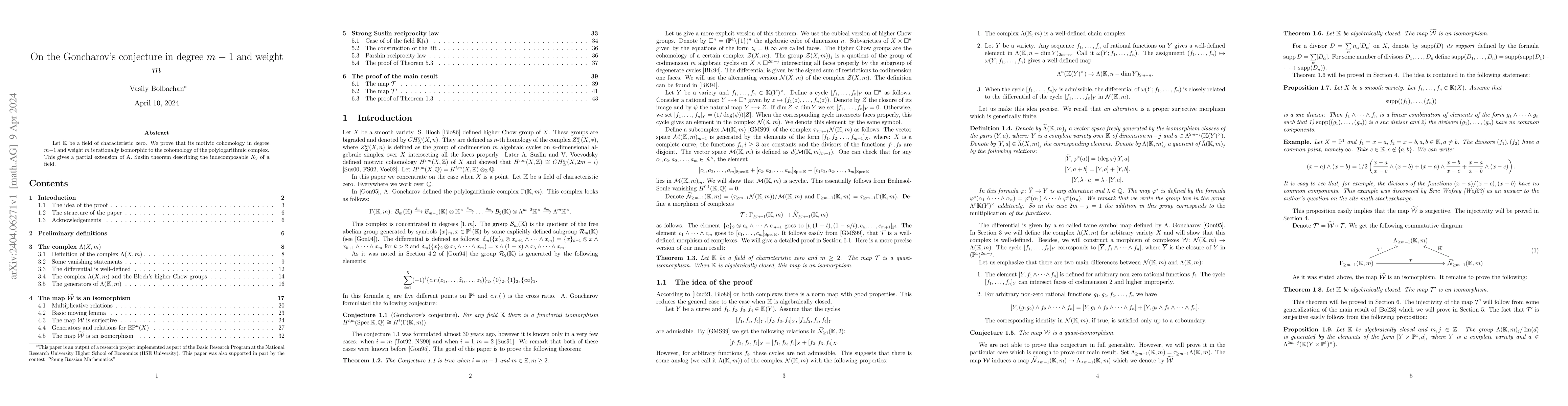 Thumbnail for On the Goncharov's conjecture in degree $m-1$ and weight $m$