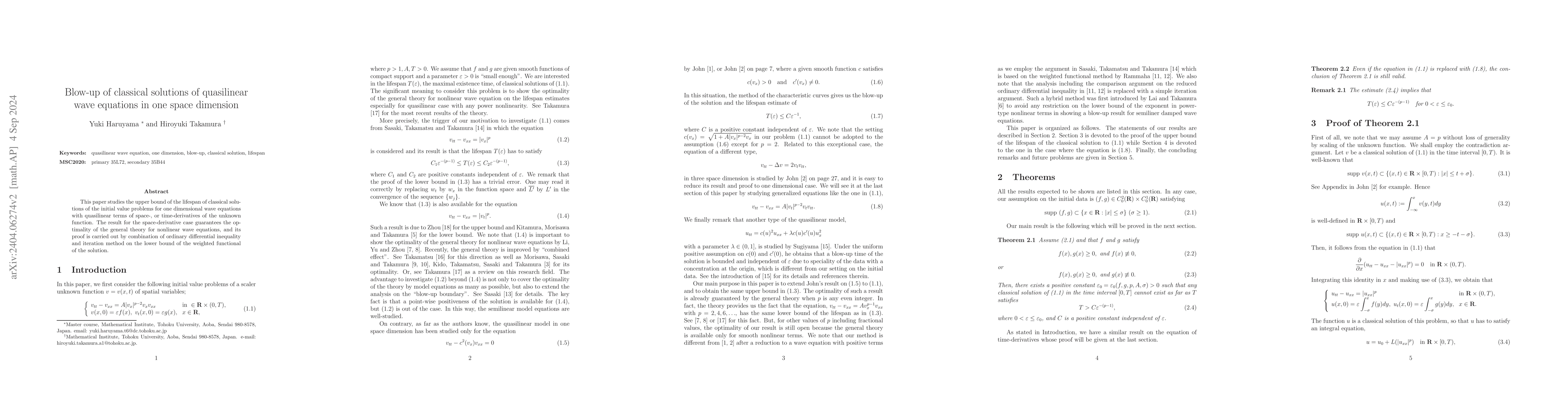 Thumbnail for Blow-up of classical solutions of quasilinear wave equations in one
  space dimension