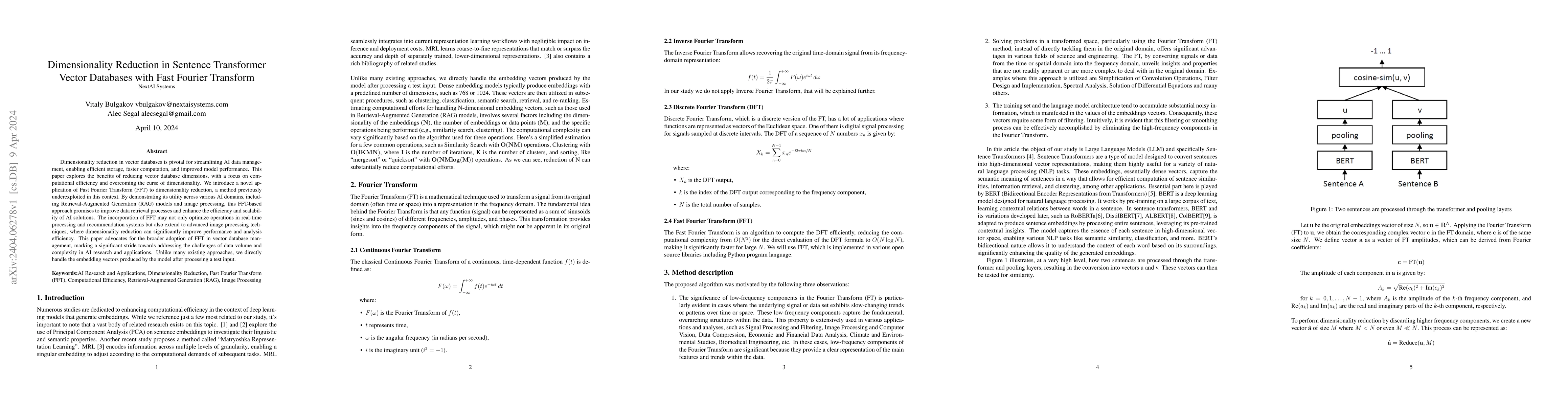 Thumbnail for Dimensionality Reduction in Sentence Transformer Vector Databases with
  Fast Fourier Transform