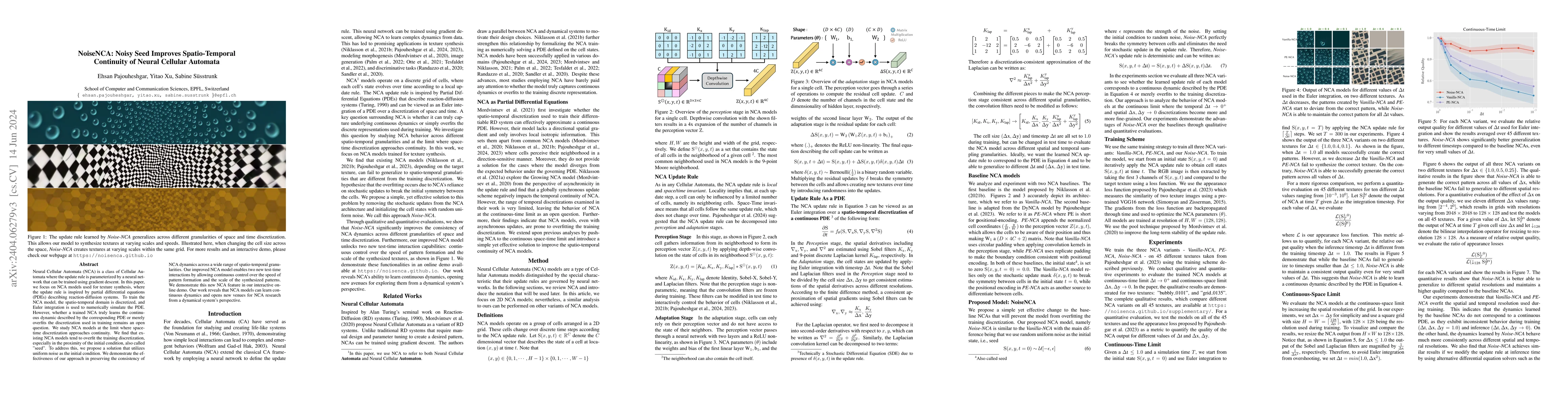 Thumbnail for NoiseNCA: Noisy Seed Improves Spatio-Temporal Continuity of Neural
  Cellular Automata