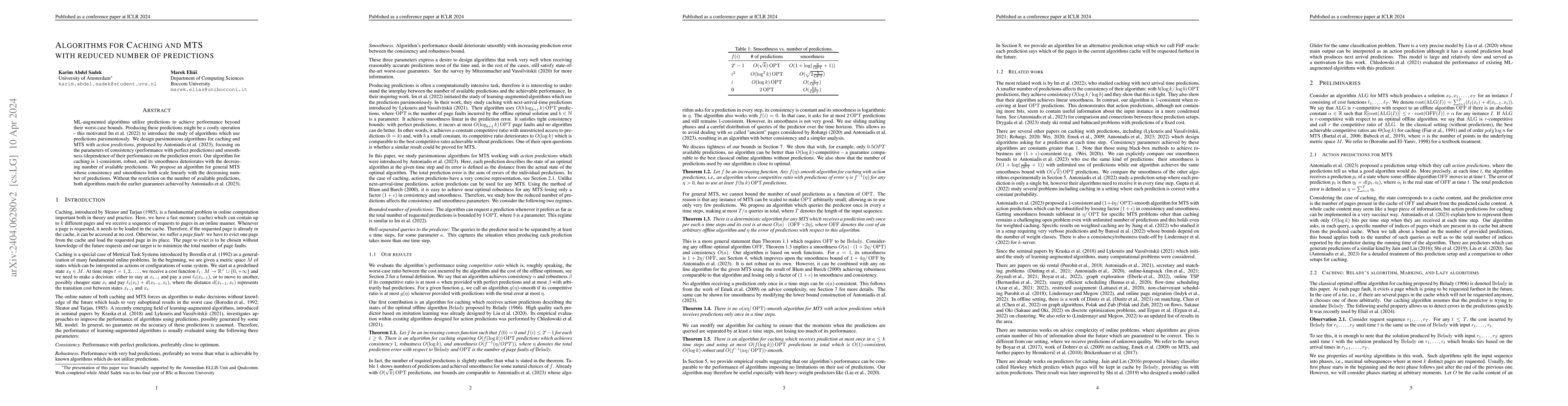 Thumbnail for Algorithms for Caching and MTS with reduced number of predictions