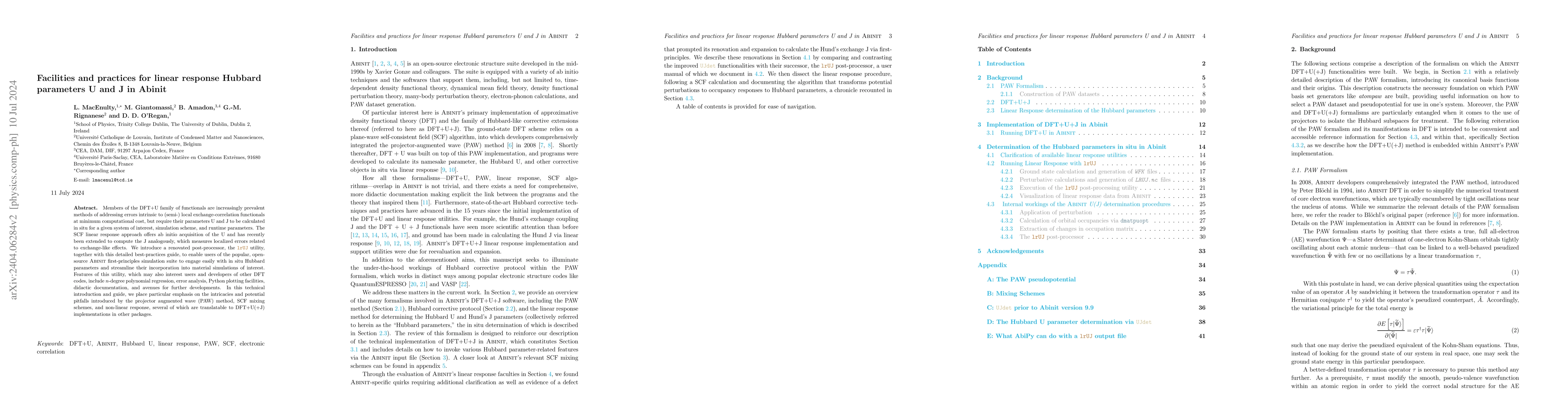 Thumbnail for Facilities and practices for linear response Hubbard parameters U and J
  in Abinit