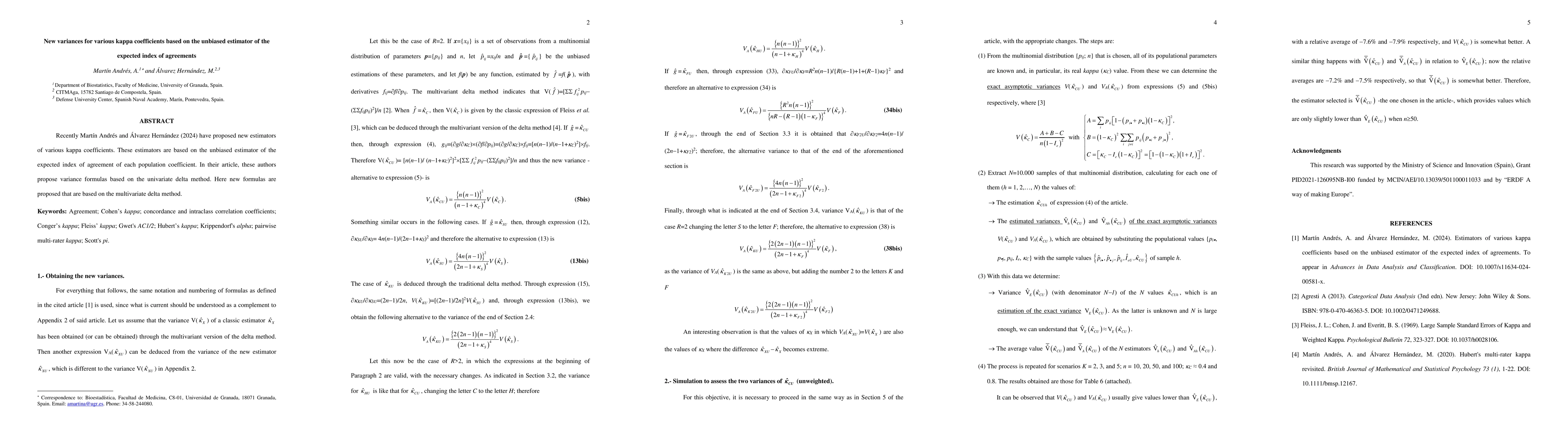 Thumbnail for New variances for various kappa coefficients based on the unbiased
  estimator of the expected index of agreements