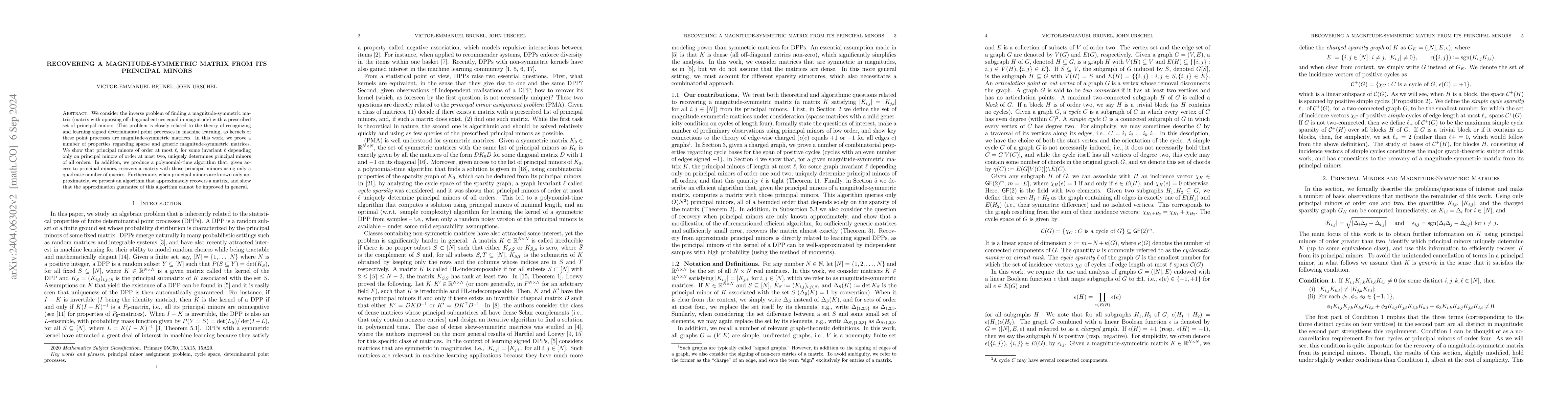 Thumbnail for Recovering a Magnitude-Symmetric Matrix from its Principal Minors