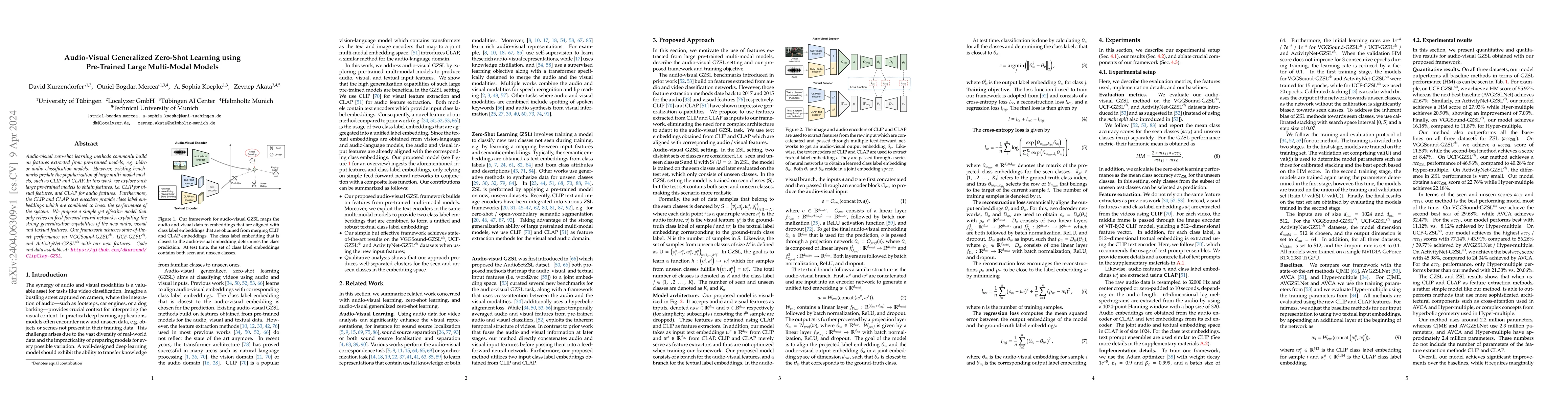 Thumbnail for Audio-Visual Generalized Zero-Shot Learning using Pre-Trained Large
  Multi-Modal Models