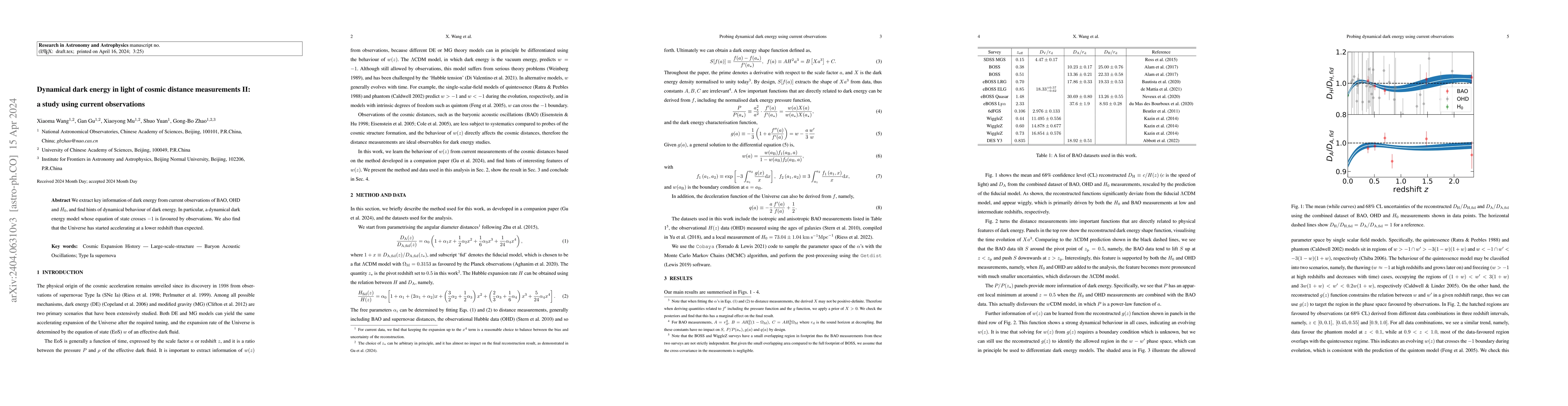 Thumbnail for Dynamical dark energy in light of cosmic distance measurements II: a
  study using current observations
