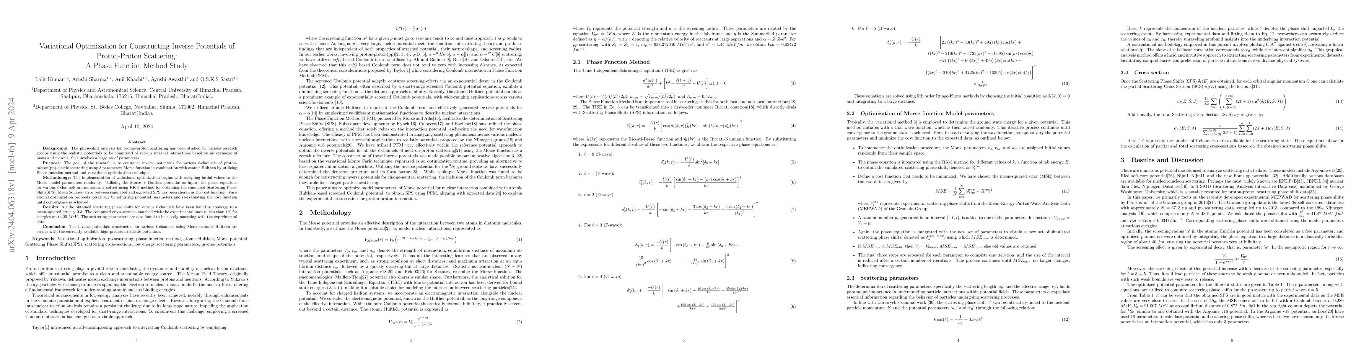 Thumbnail for Variational Optimization for Constructing Inverse Potentials of
  Proton-Proton Scattering: A Phase Function Method Study