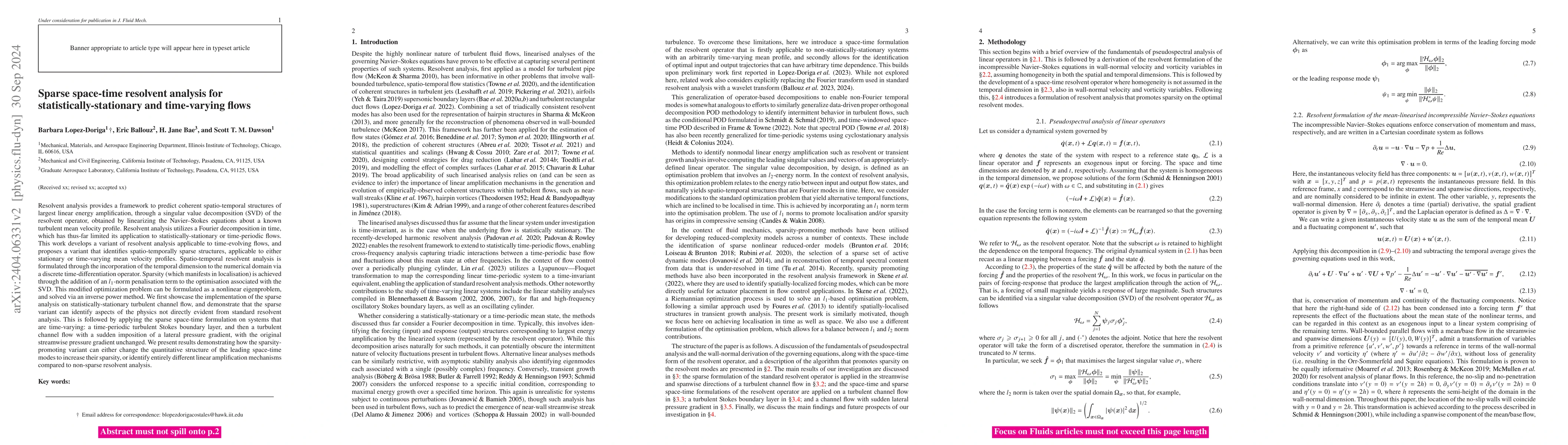 Thumbnail for Sparse space-time resolvent analysis for statistically-stationary and
  time-varying flows