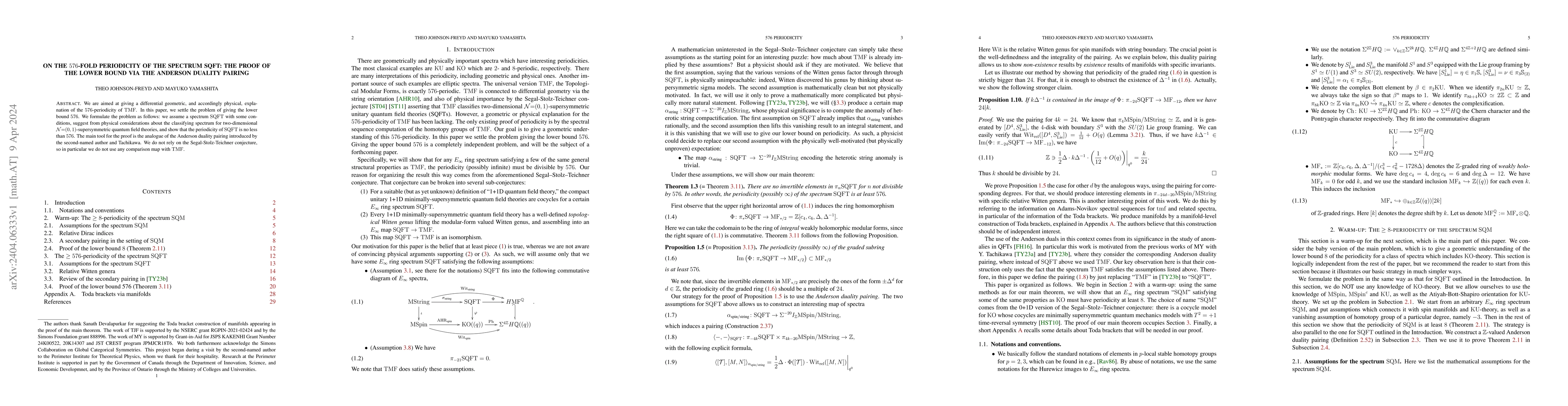Thumbnail for On the 576-fold periodicity of the spectrum SQFT: The proof of the lower
  bound via the Anderson duality pairing