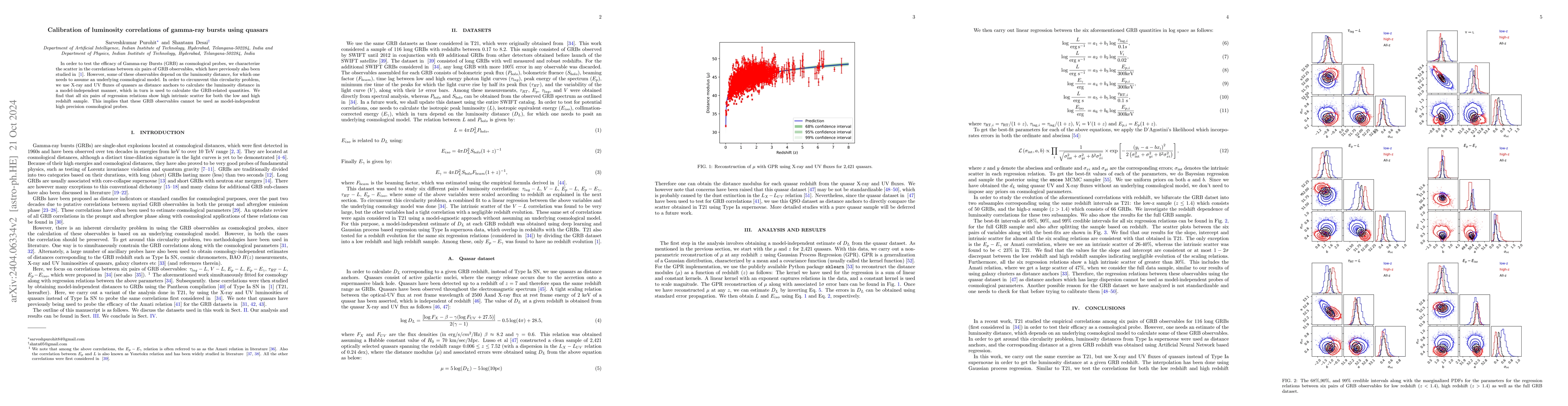 Thumbnail for Calibration of luminosity correlations of gamma-ray bursts using quasars