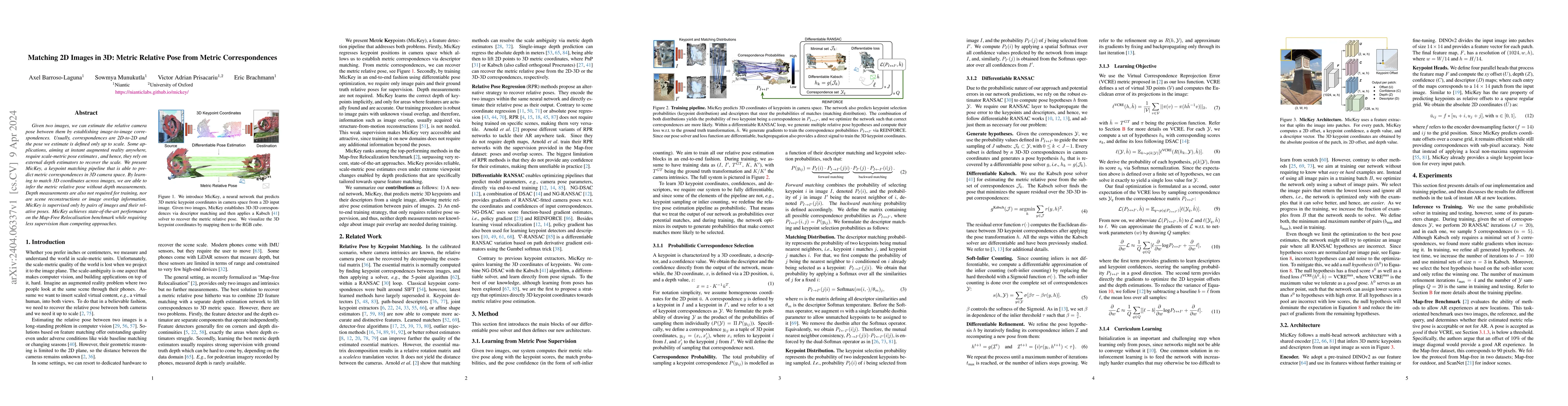 Thumbnail for Matching 2D Images in 3D: Metric Relative Pose from Metric
  Correspondences