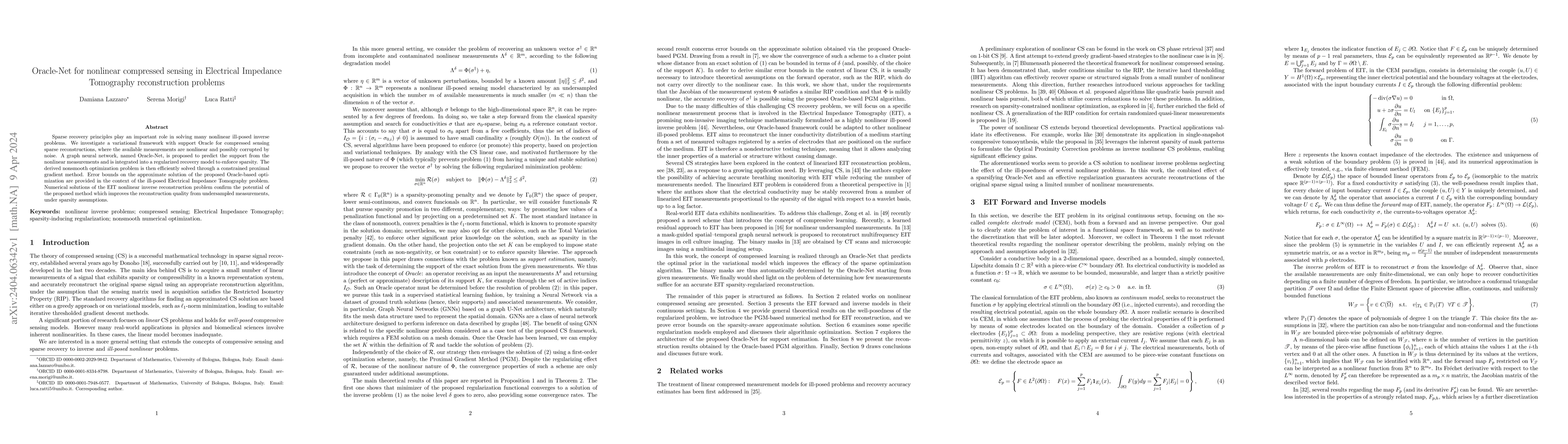 Thumbnail for Oracle-Net for nonlinear compressed sensing in Electrical Impedance
  Tomography reconstruction problems