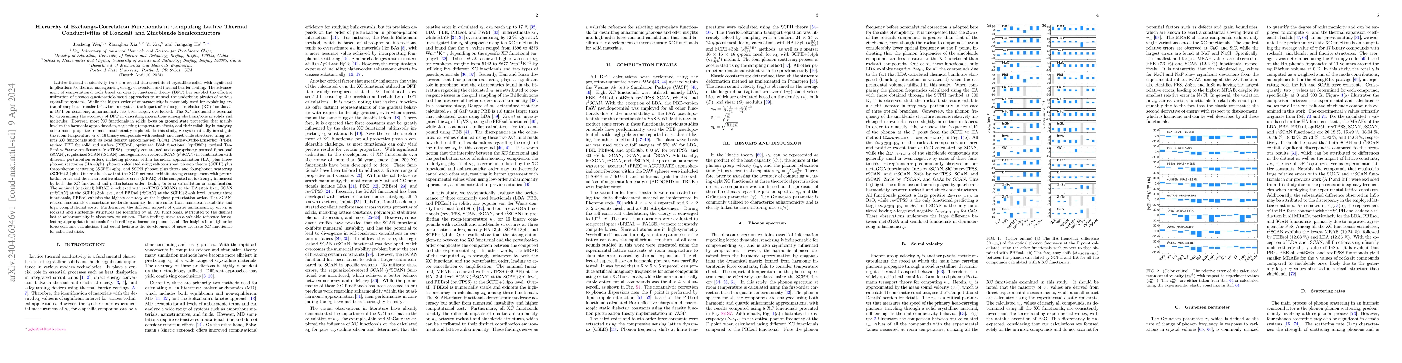 Thumbnail for Hierarchy of Exchange-Correlation Functionals in Computing Lattice
  Thermal Conductivities of Rocksalt and Zincblende Semiconductors