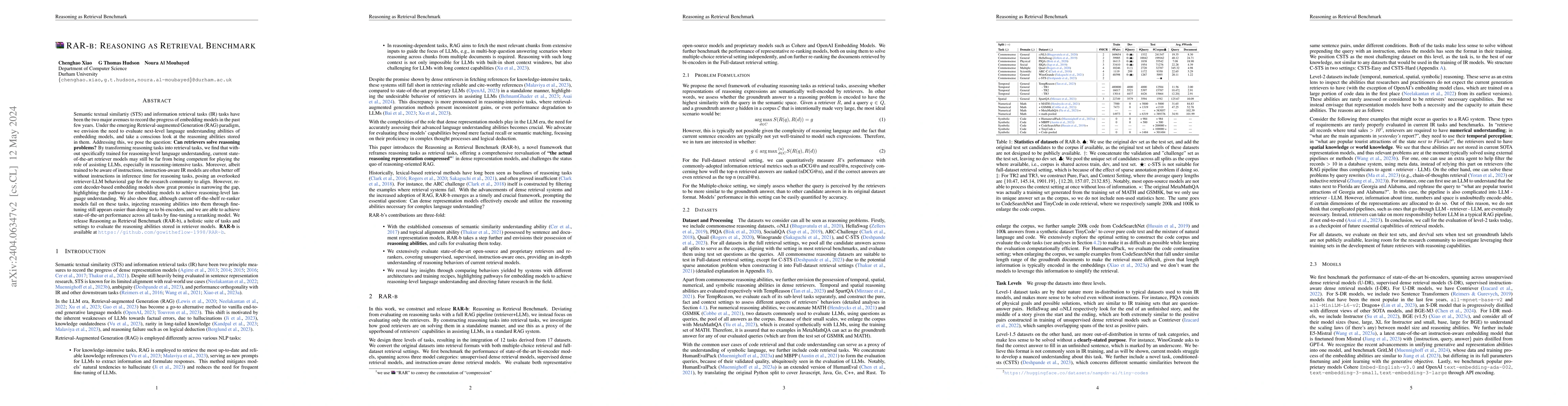 Thumbnail for RAR-b: Reasoning as Retrieval Benchmark
