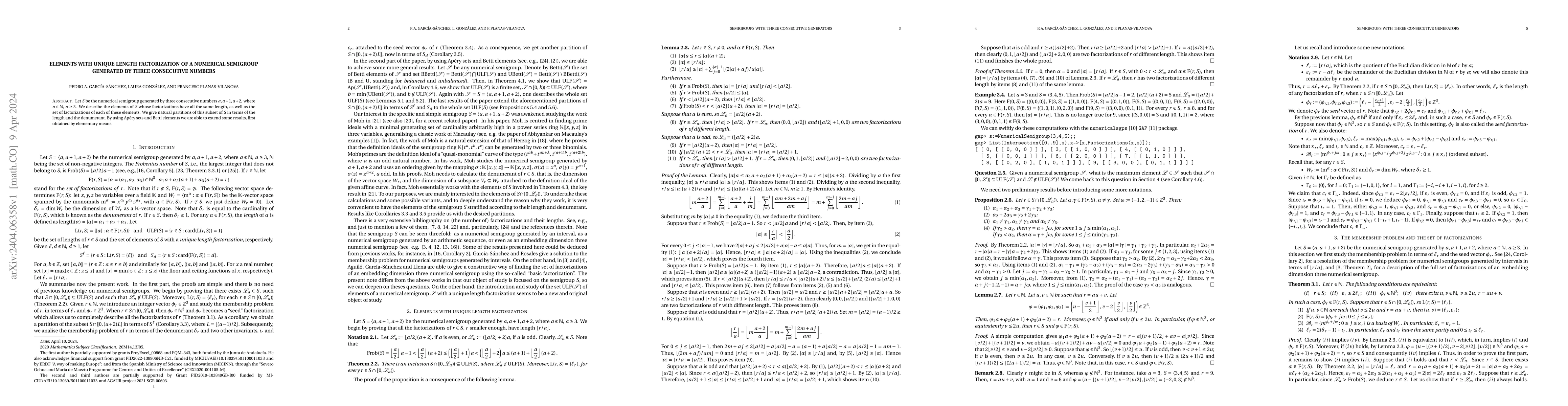Thumbnail for Elements with unique length factorization of a numerical semigroup
  generated by three consecutive numbers