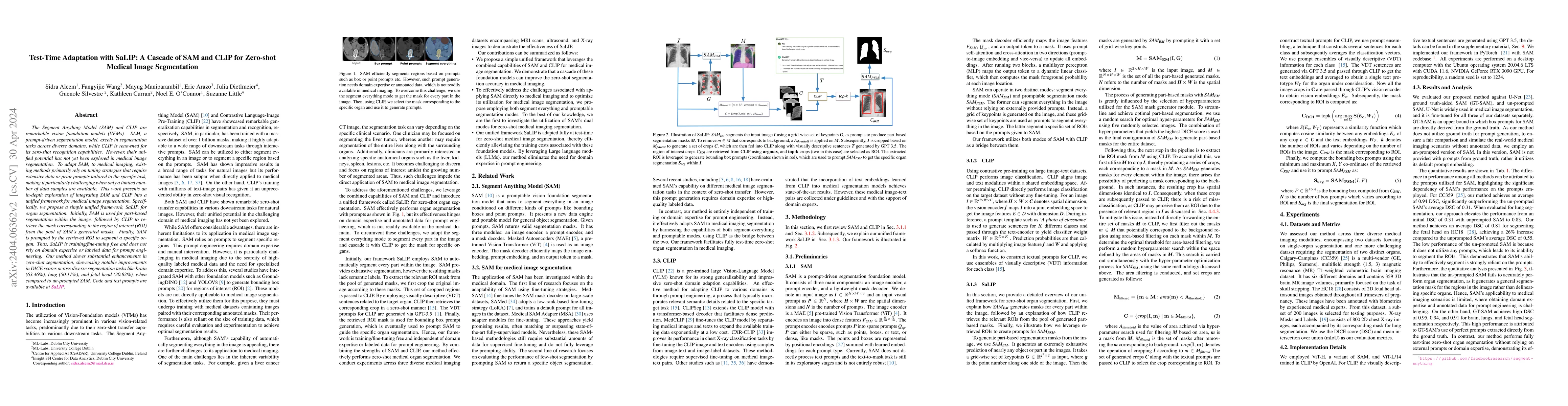 Thumbnail for Test-Time Adaptation with SaLIP: A Cascade of SAM and CLIP for Zero shot
  Medical Image Segmentation