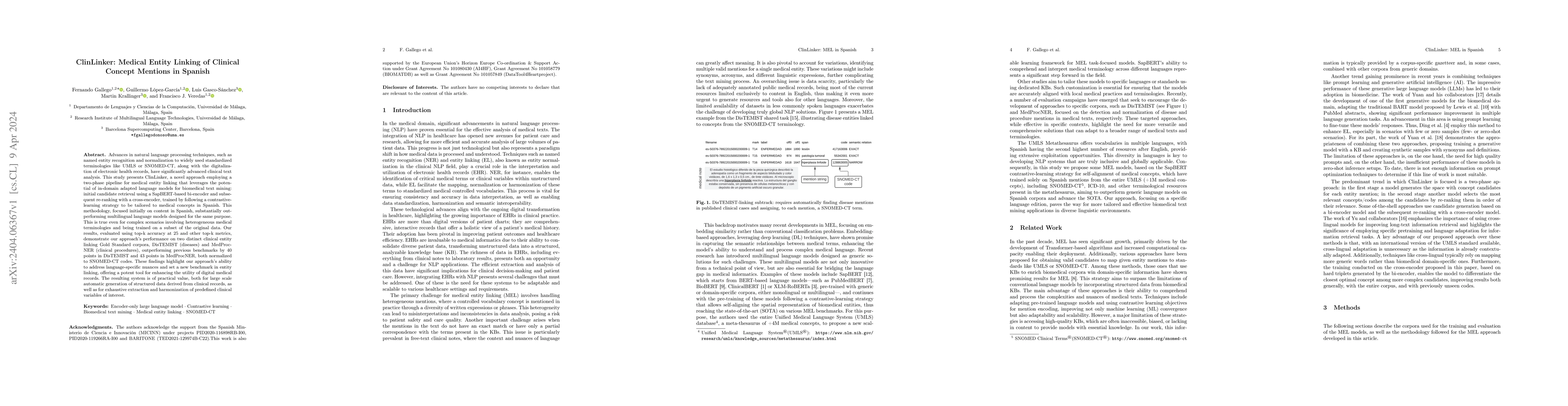 Thumbnail for ClinLinker: Medical Entity Linking of Clinical Concept Mentions in
  Spanish