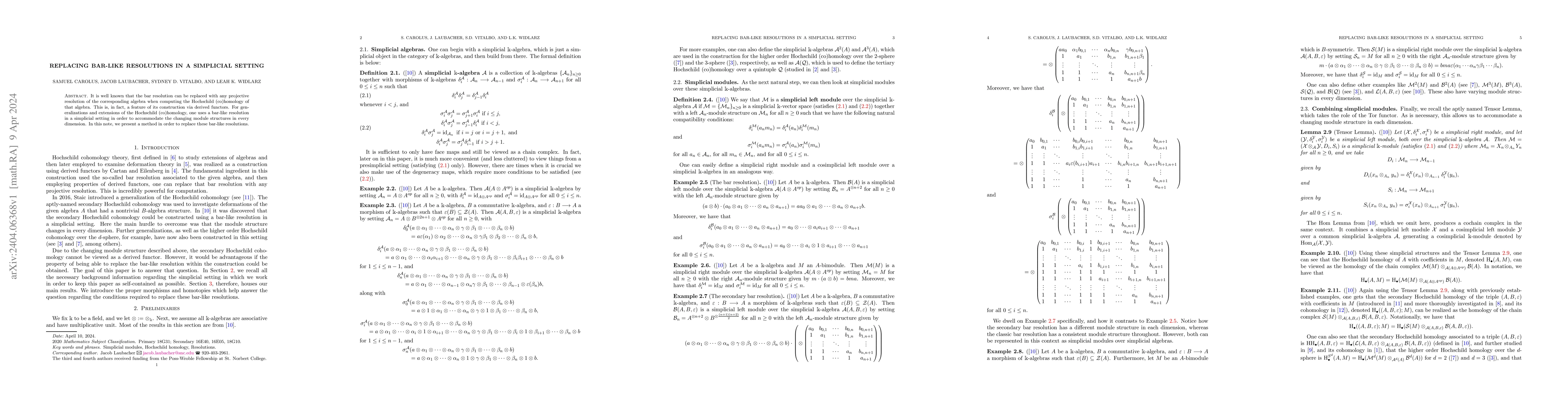 Thumbnail for Replacing bar-like resolutions in a simplicial setting
