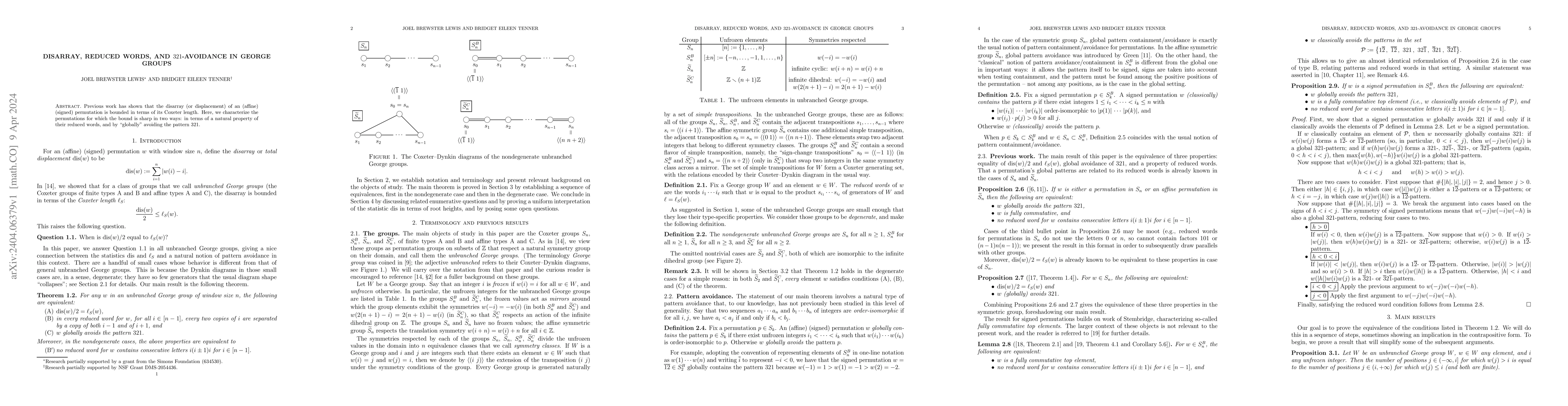 Thumbnail for Disarray, reduced words, and 321-avoidance in George groups