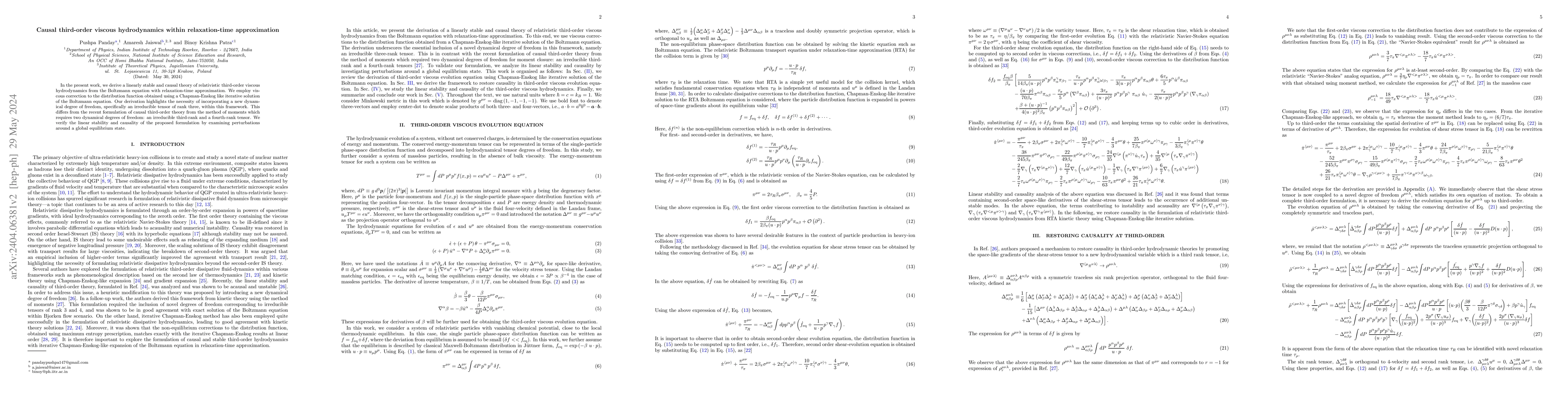 Thumbnail for Causal third-order viscous hydrodynamics within relaxation-time
  approximation