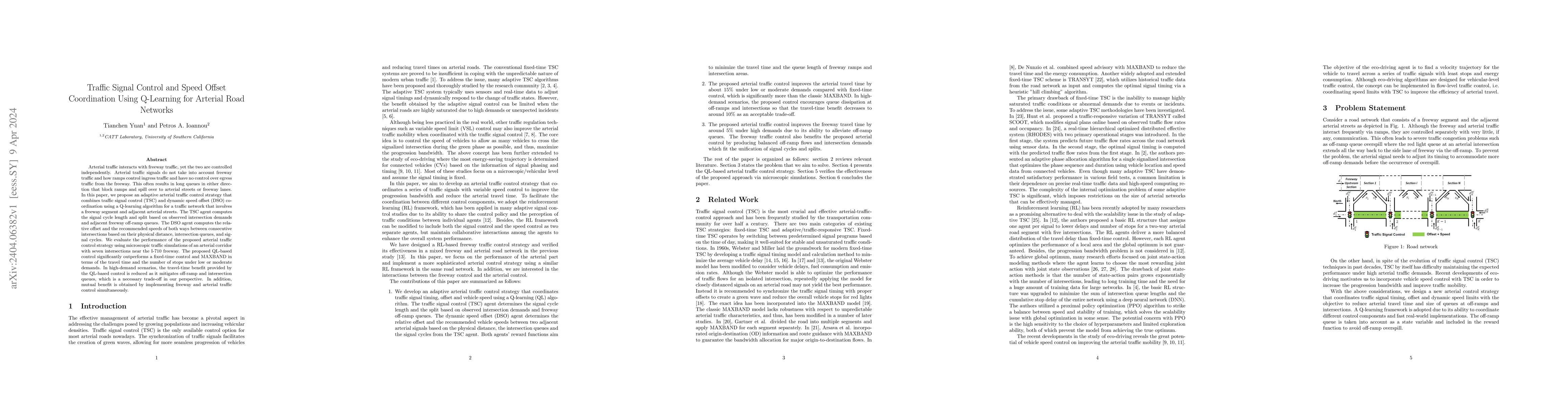 Thumbnail for Traffic Signal Control and Speed Offset Coordination Using Q-Learning
  for Arterial Road Networks
