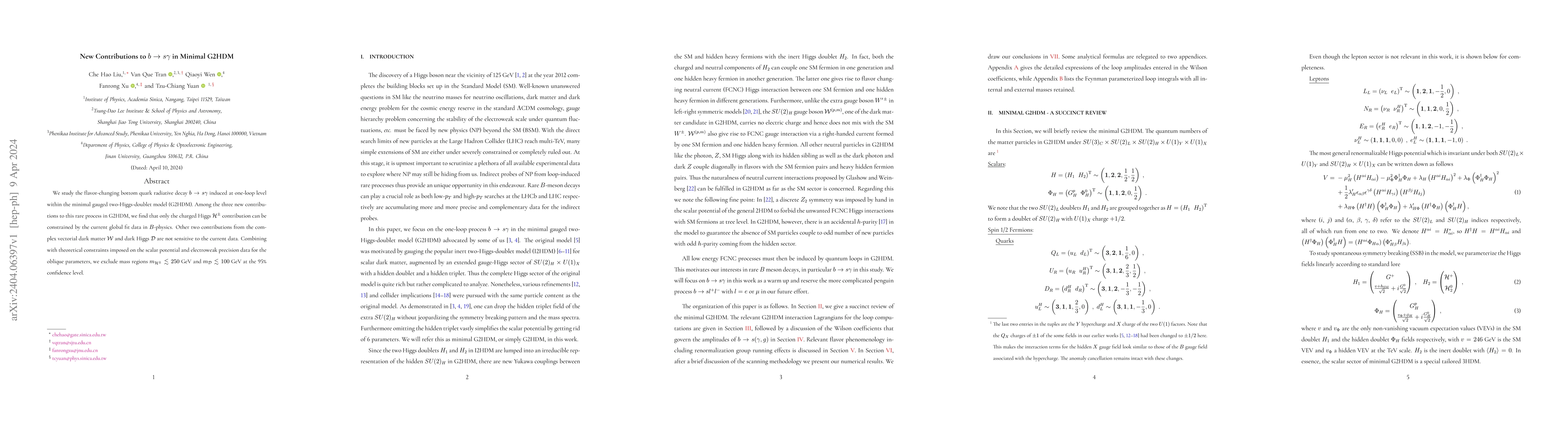 Thumbnail for New Contributions to $b \to s \gamma $ in Minimal G2HDM