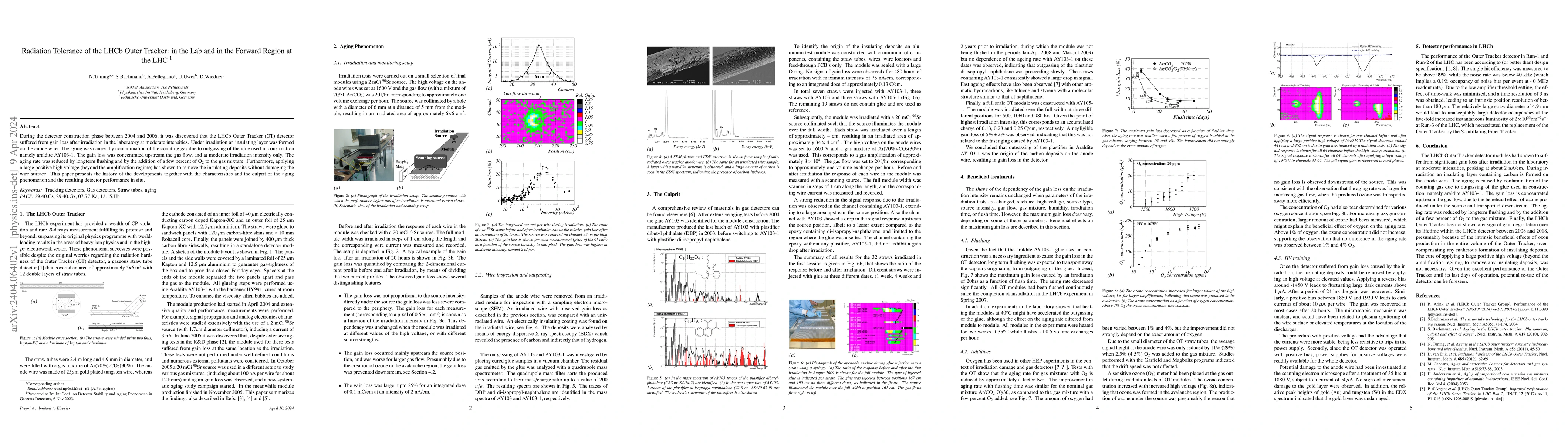 Thumbnail for Radiation Tolerance of the LHCb Outer Tracker: in the Lab and in the
  Forward Region at the LHC