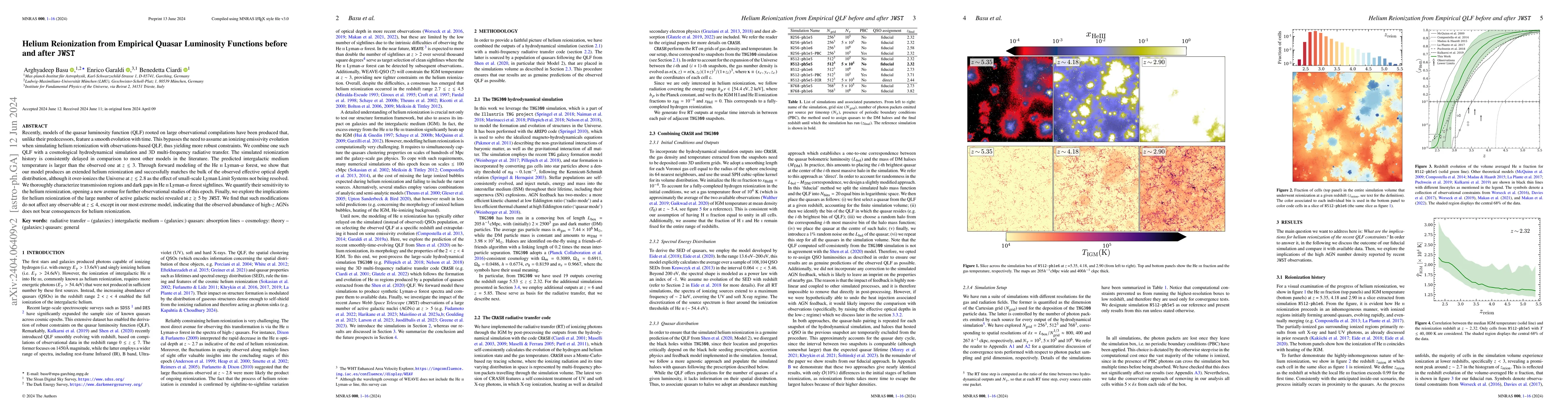 Thumbnail for Helium Reionization from Empirical Quasar Luminosity Functions before
  and after JWST