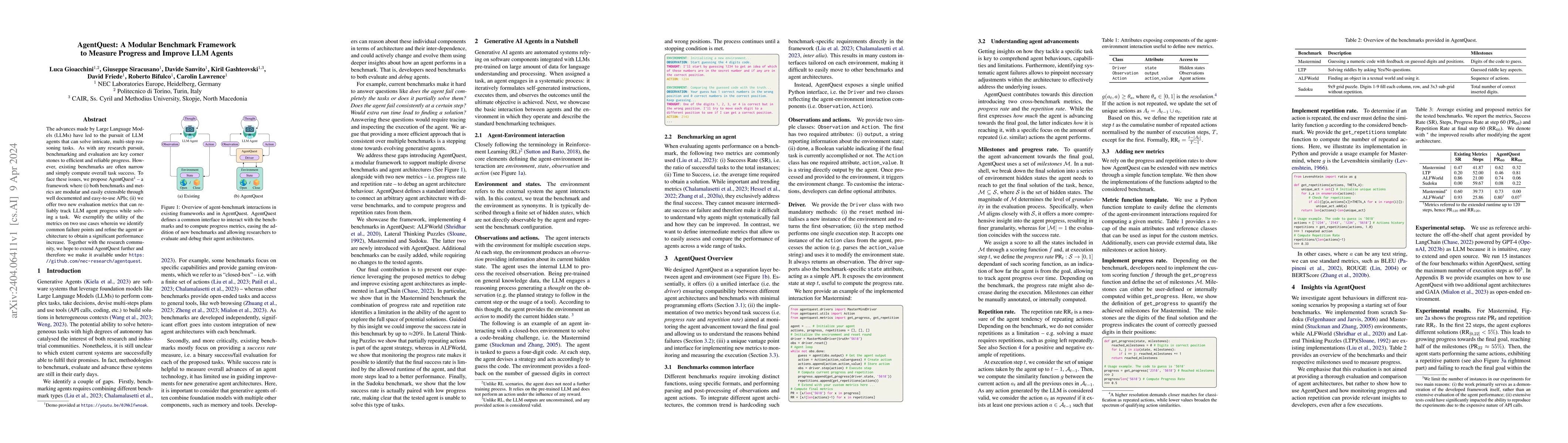 Thumbnail for AgentQuest: A Modular Benchmark Framework to Measure Progress and
  Improve LLM Agents