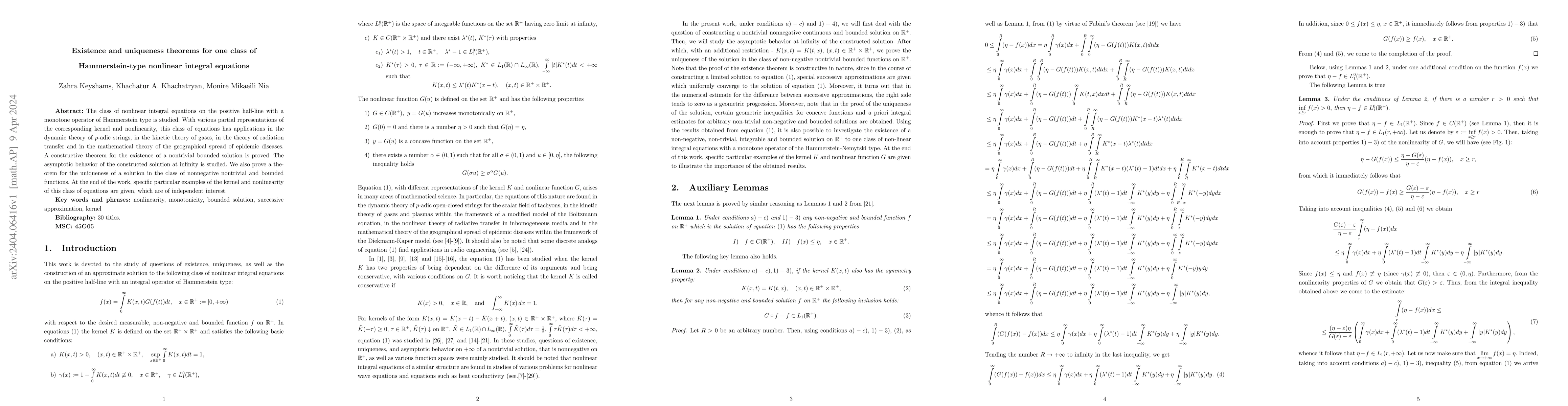 Thumbnail for Existence and uniqueness theorems for one class of Hammerstein-type
  nonlinear integral equations