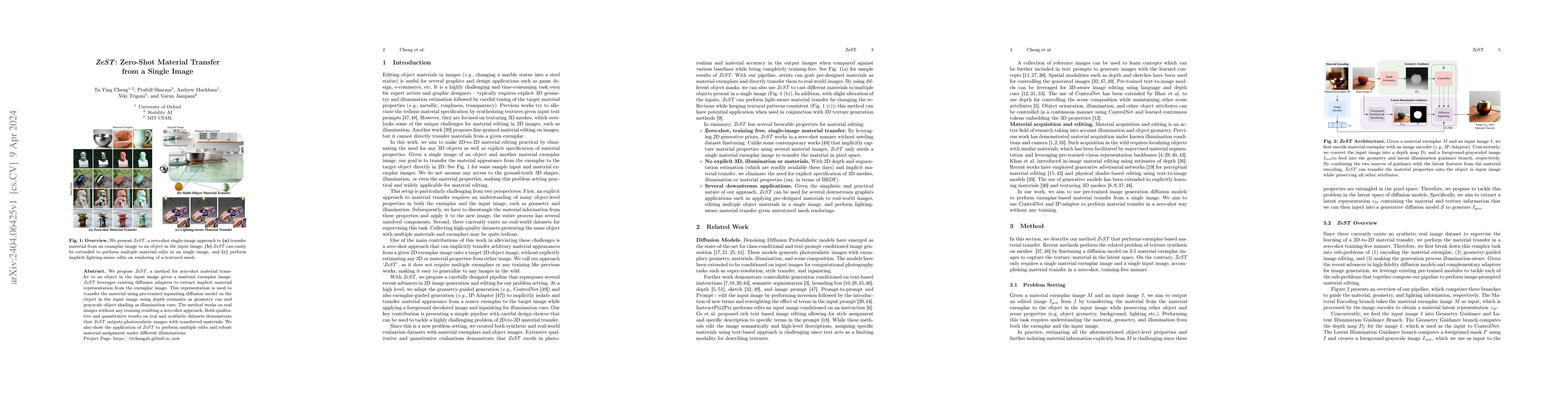 Thumbnail for ZeST: Zero-Shot Material Transfer from a Single Image