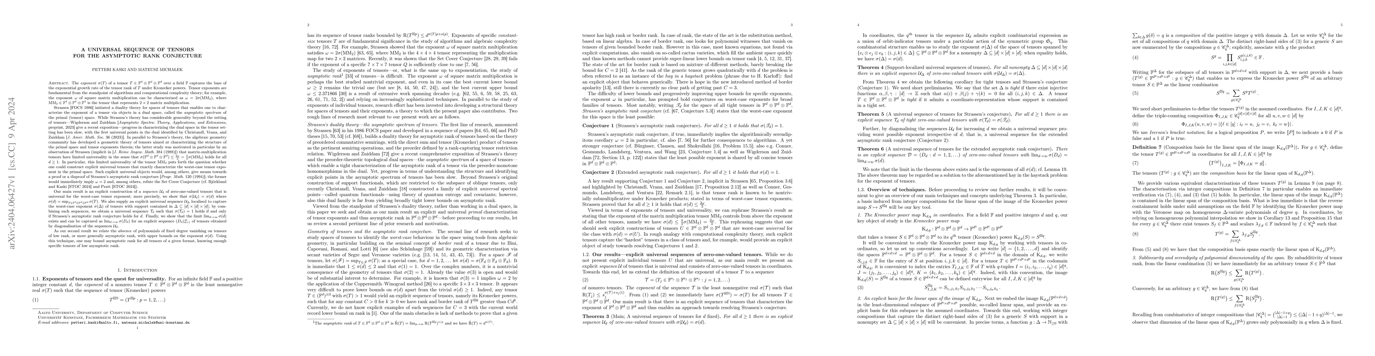 Thumbnail for A universal sequence of tensors for the asymptotic rank conjecture