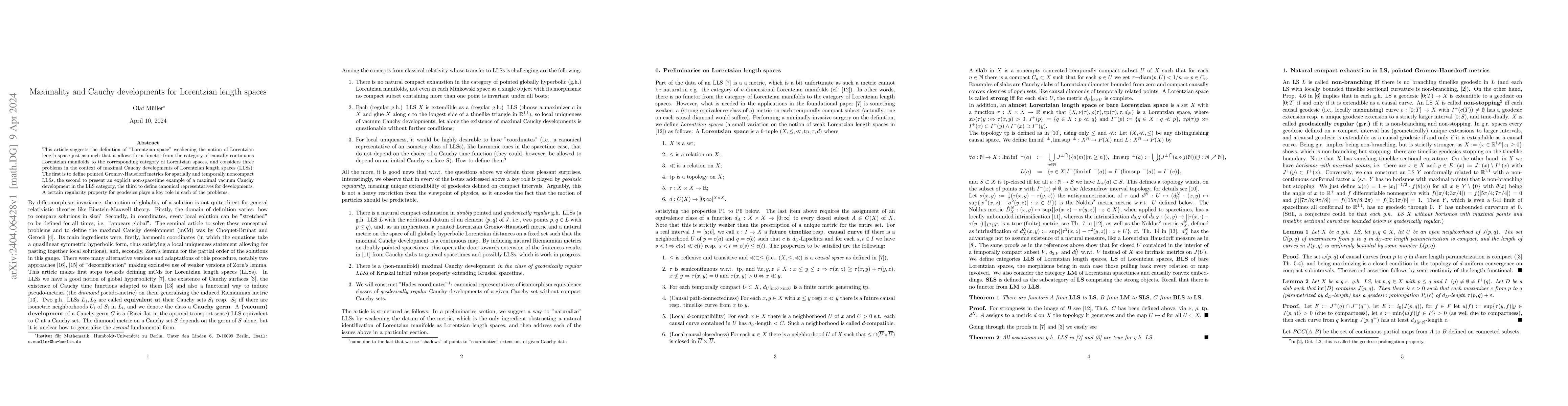Thumbnail for Maximality and Cauchy developments of Lorentzian length spaces