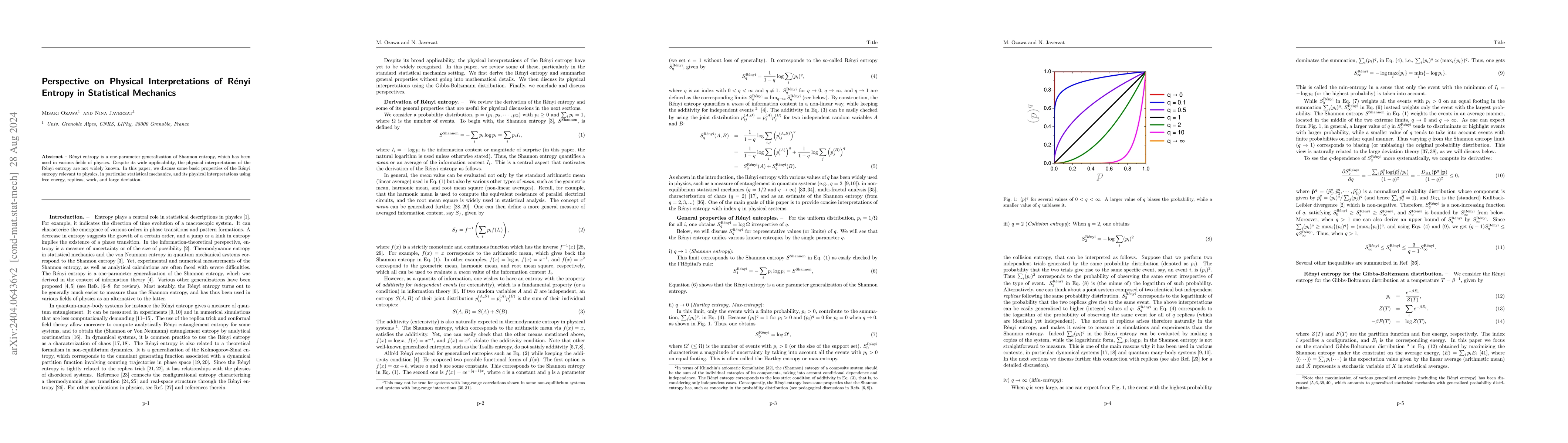 Thumbnail for Perspective on Physical Interpretations of R\'enyi Entropy in
  Statistical Mechanics