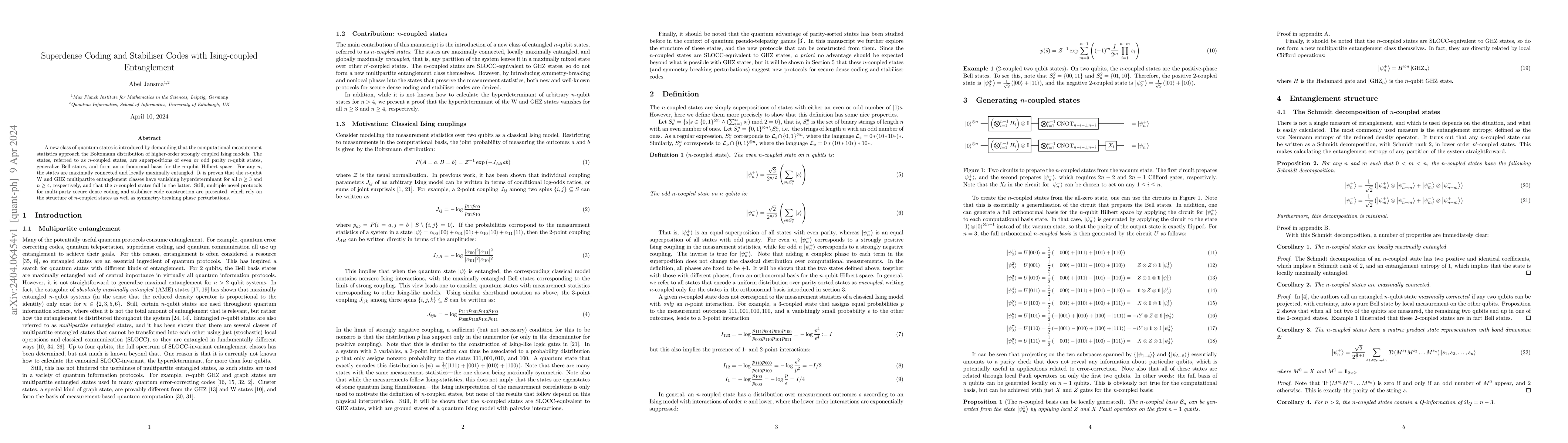 Thumbnail for Superdense Coding and Stabiliser Codes with Ising-coupled Entanglement