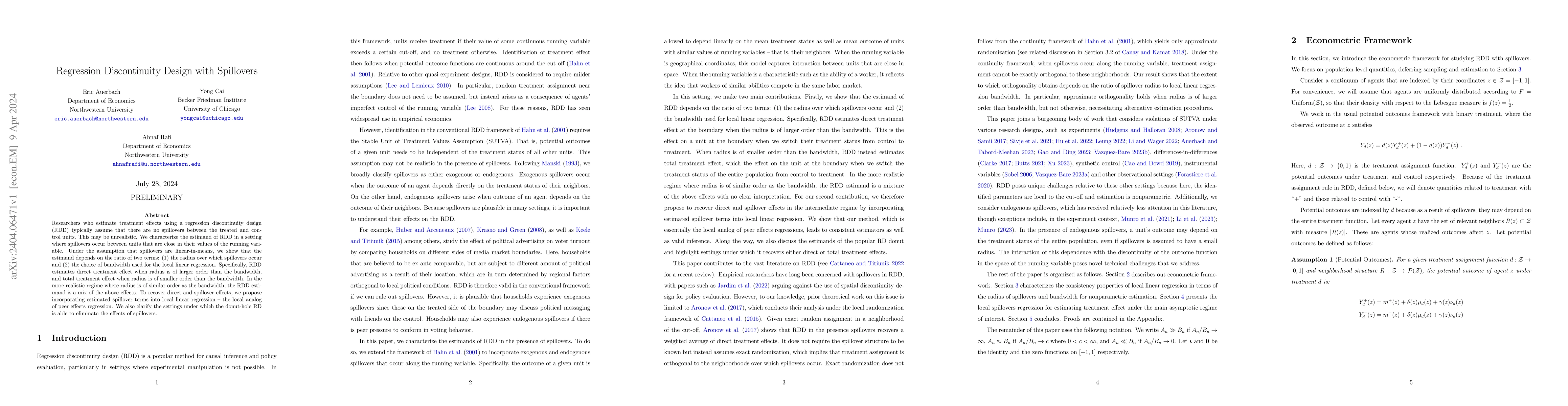 Thumbnail for Regression Discontinuity Design with Spillovers