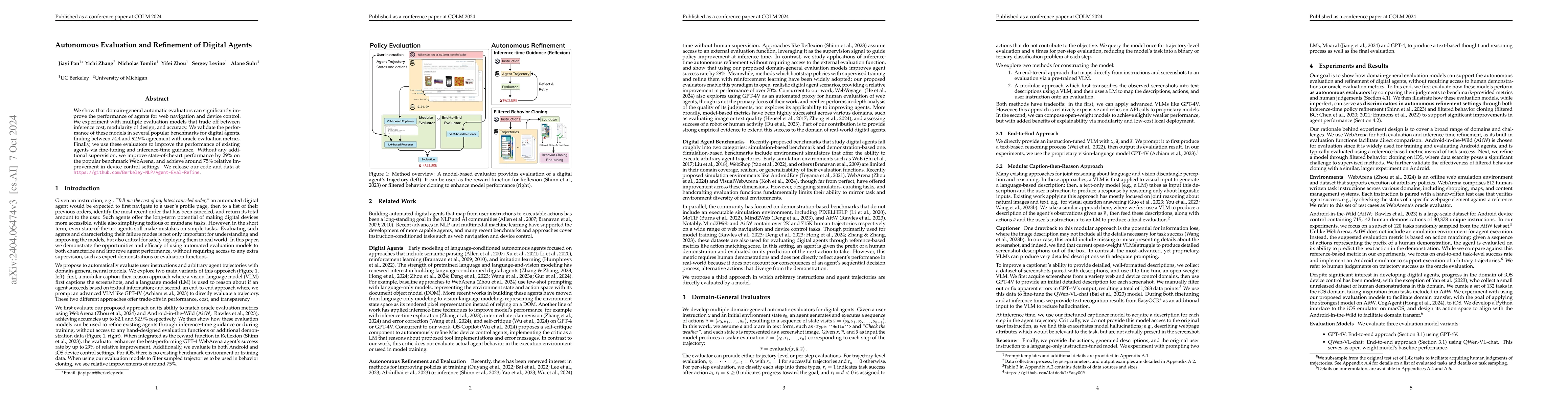 Thumbnail for Autonomous Evaluation and Refinement of Digital Agents