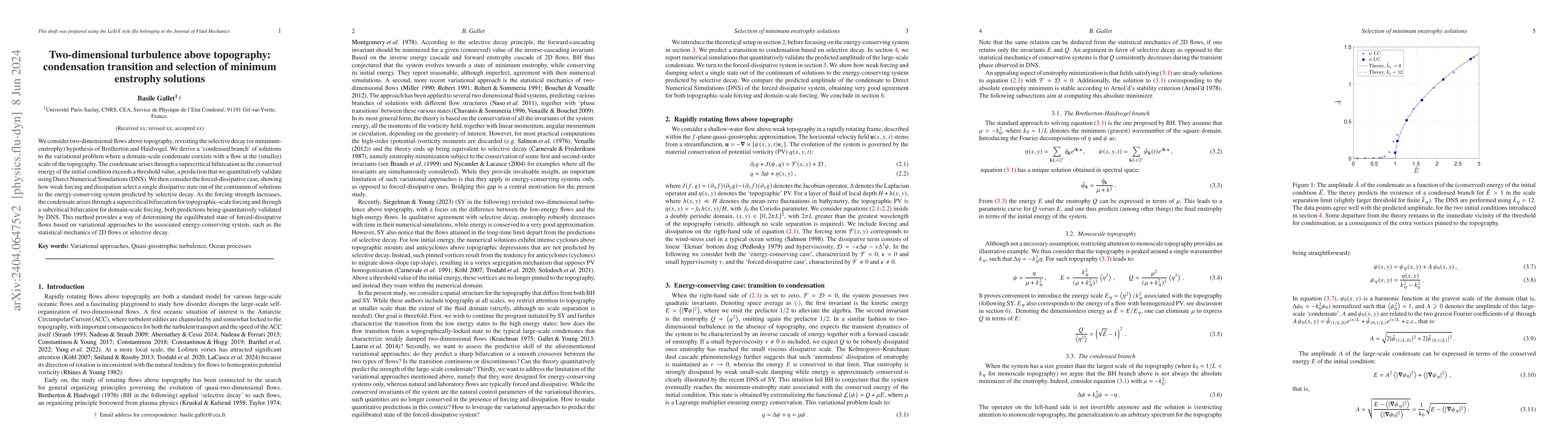 Thumbnail for Two-dimensional turbulence above topography: condensation transition and
  selection of minimum enstrophy solutions