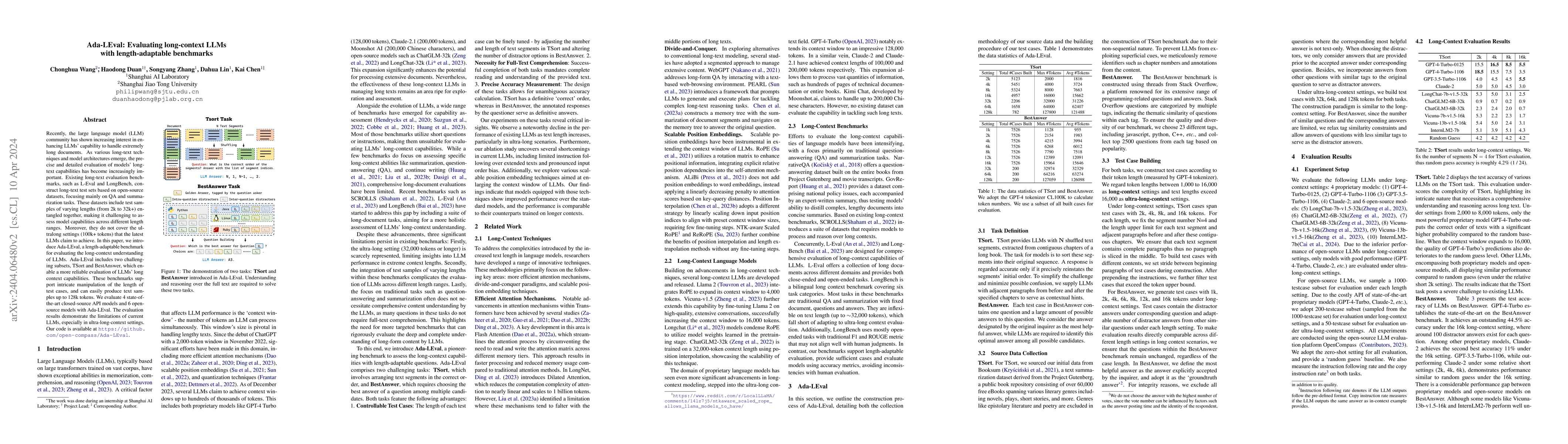 Thumbnail for Ada-LEval: Evaluating long-context LLMs with length-adaptable benchmarks