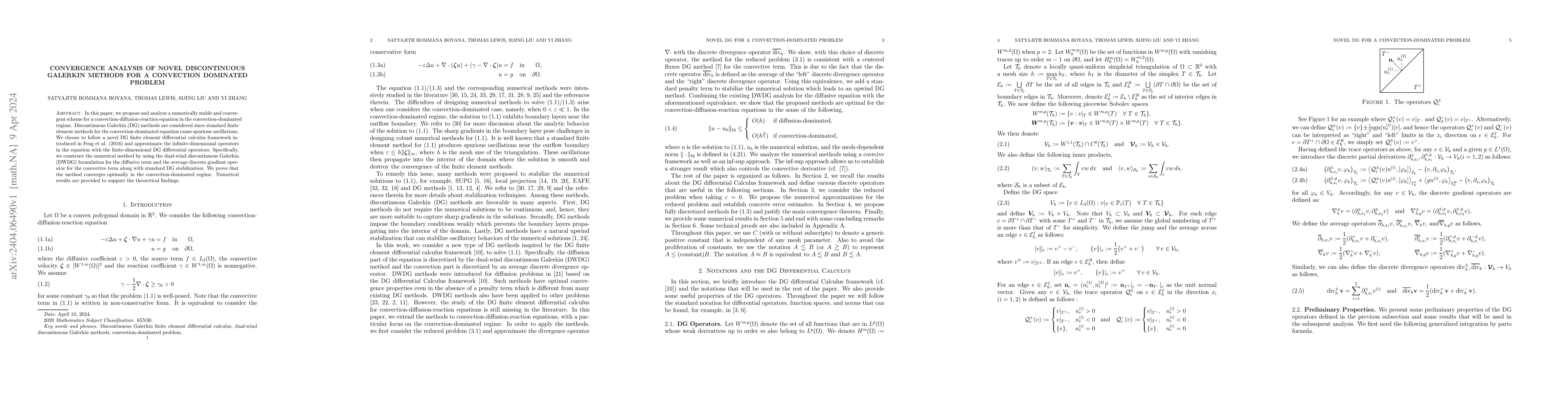 Thumbnail for Convergence analysis of novel discontinuous Galerkin methods for a
  convection dominated problem