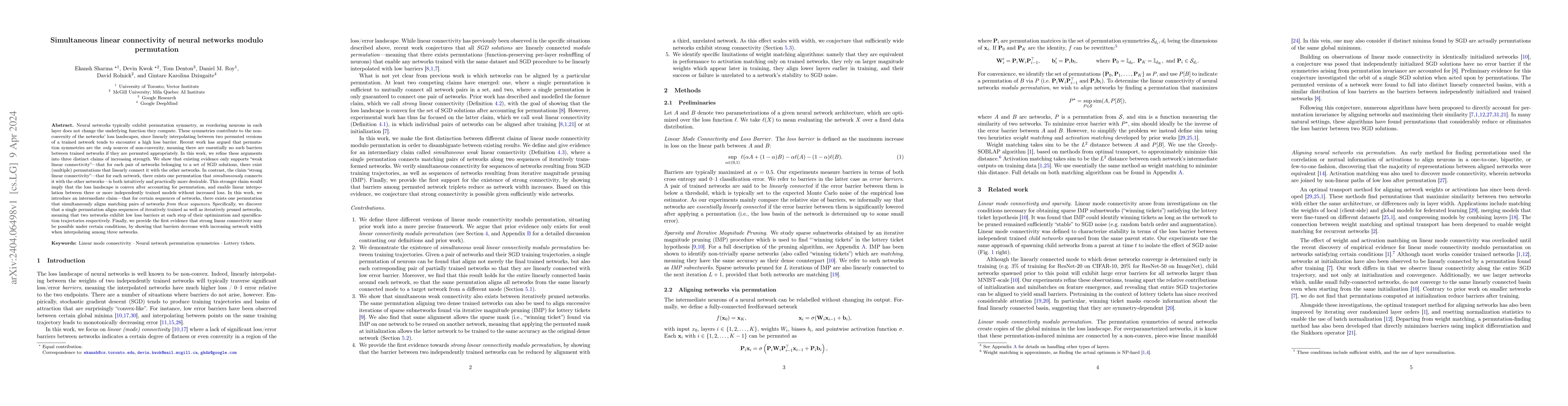 Thumbnail for Simultaneous linear connectivity of neural networks modulo permutation