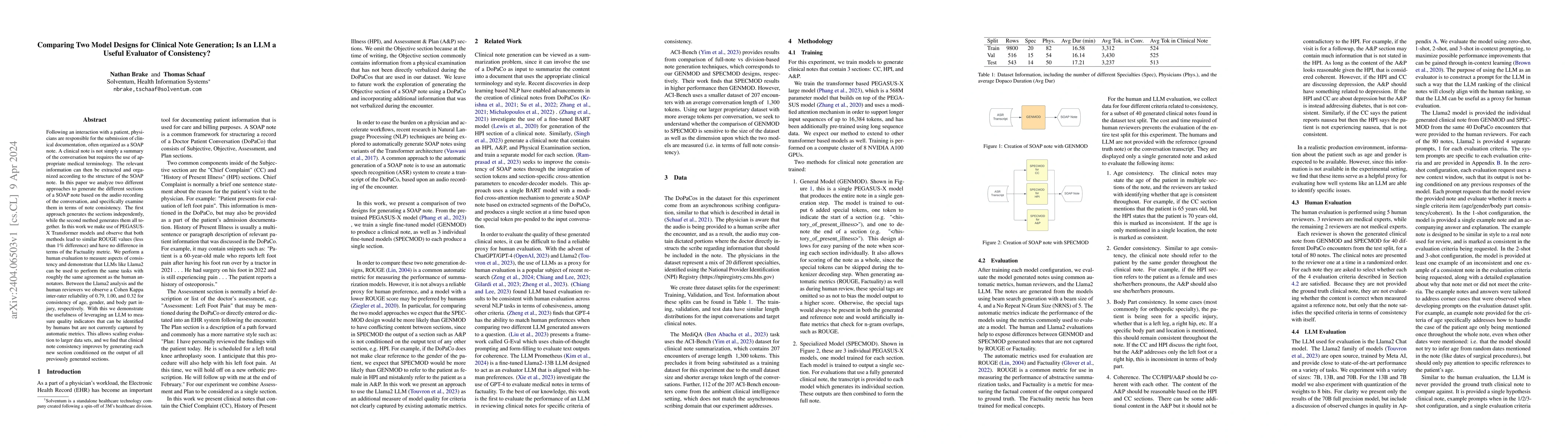 Thumbnail for Comparing Two Model Designs for Clinical Note Generation; Is an LLM a
  Useful Evaluator of Consistency?