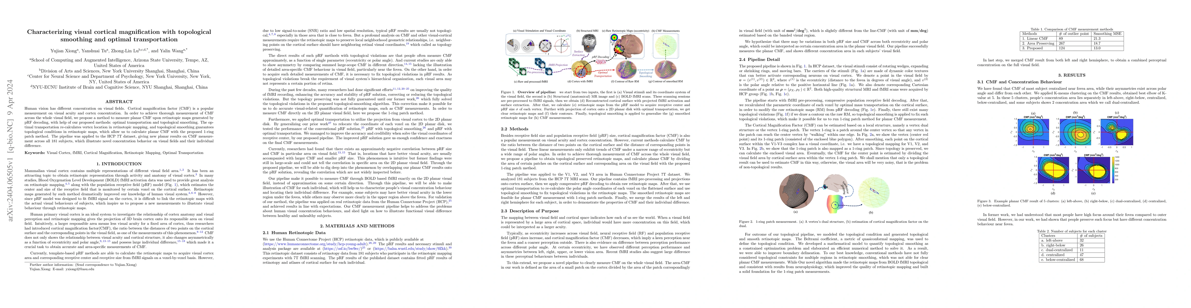 Thumbnail for Characterizing visual cortical magnification with topological smoothing
  and optimal transportation