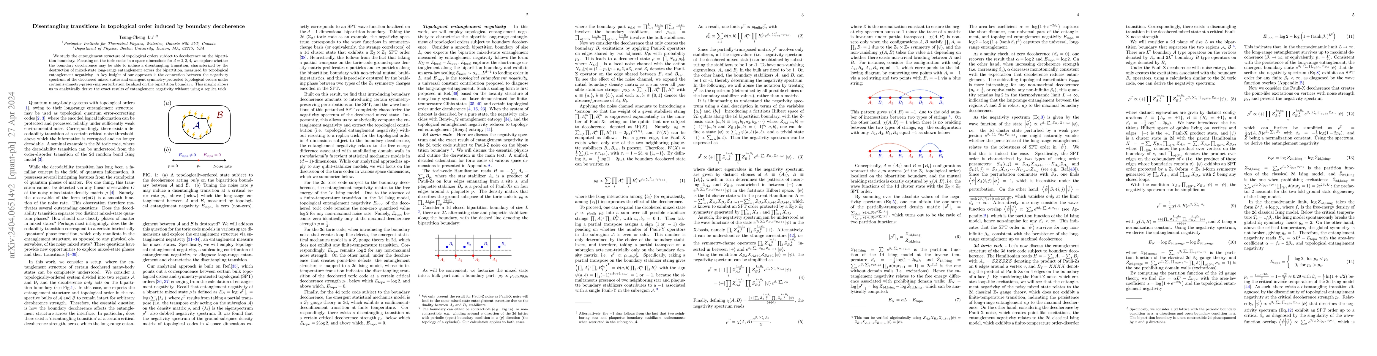 Thumbnail for Disentangling transitions in topological order induced by boundary
  decoherence