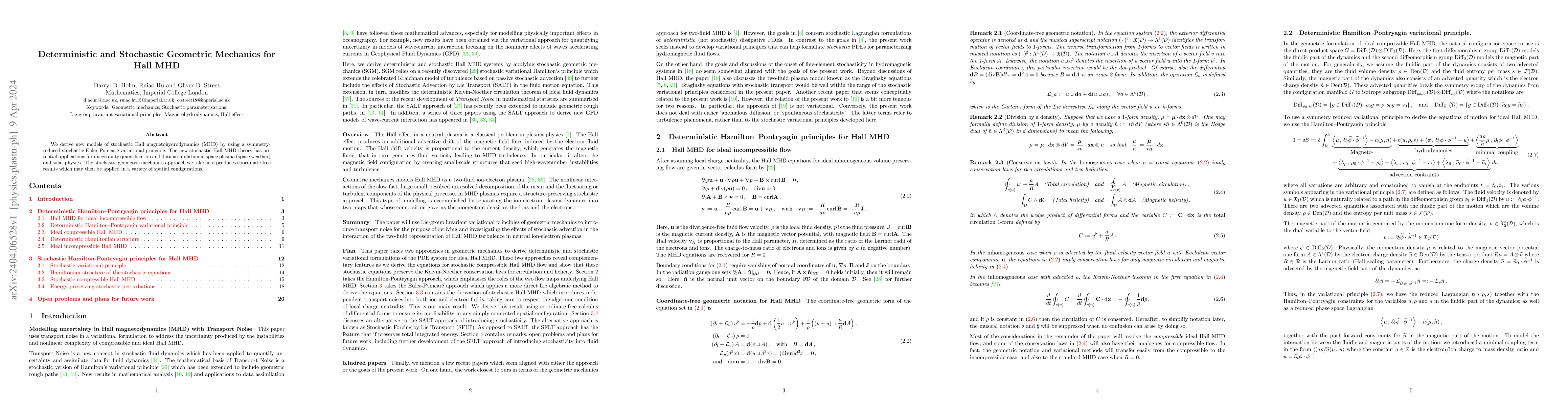 Thumbnail for Deterministic and Stochastic Geometric Mechanics for Hall MHD