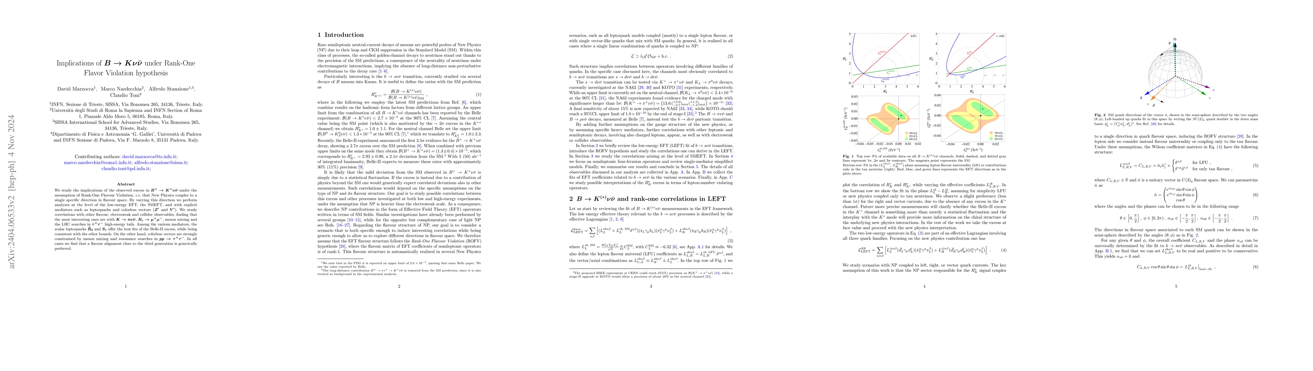 Thumbnail for Implications of $B \to K \nu \bar{\nu}$ under Rank-One Flavor Violation
  hypothesis