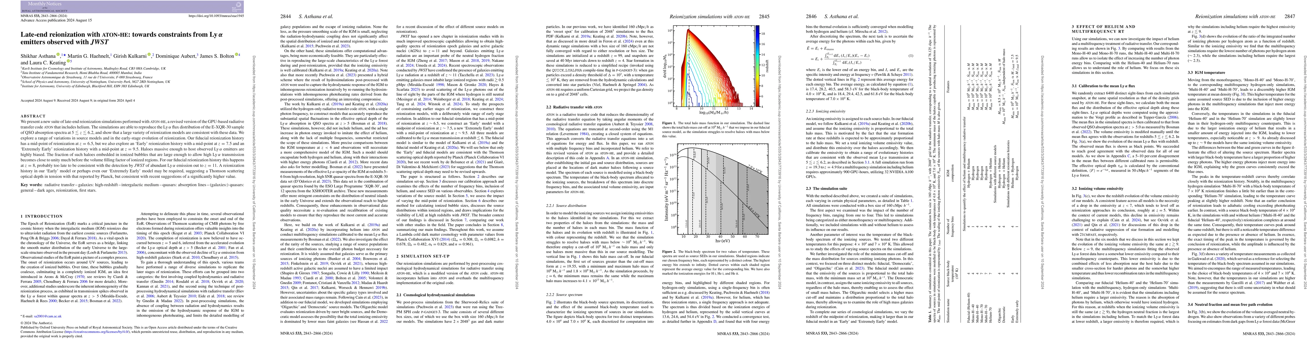 Thumbnail for Late-end reionization with ATON-HE: towards constraints from
  Lyman-$\alpha$ emitters observed with JWST
